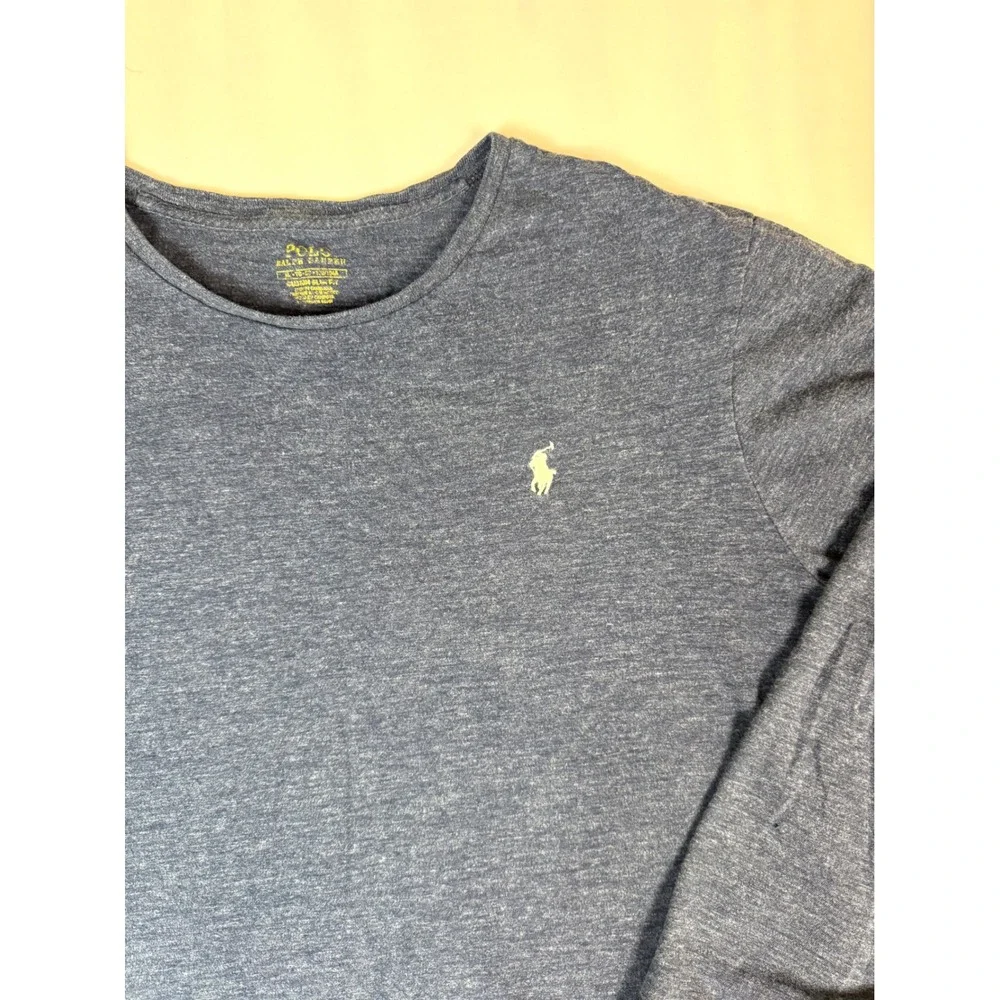 Polo Ralph Lauren Custom Slim Fit Blue‎ Heather Long Sleeve Tee Shirt XL